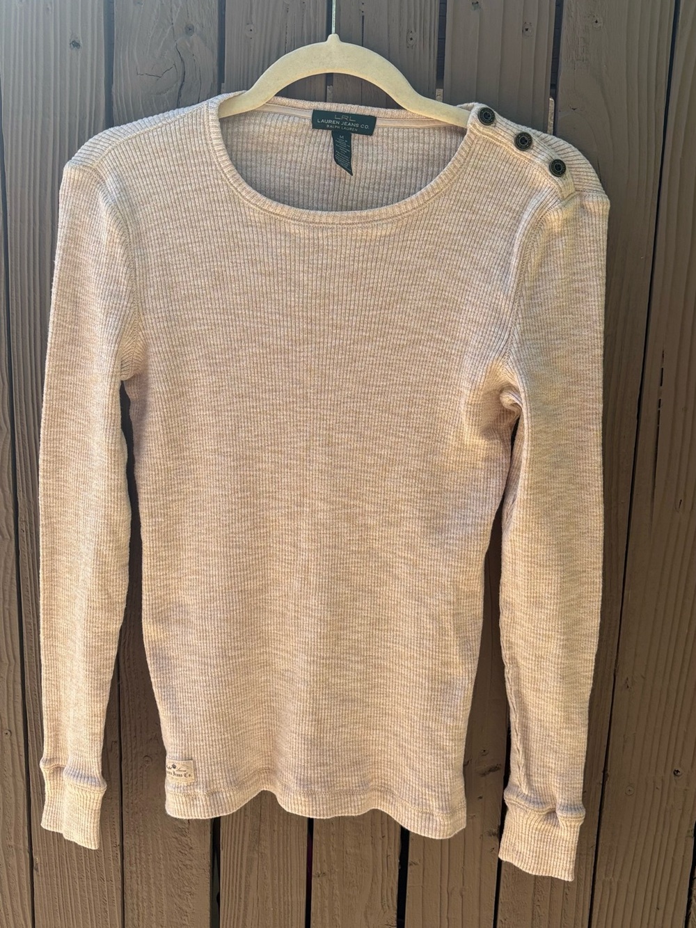 Ralph Lauren Cream Button-Shoulder Ribbed Thermal Sweater